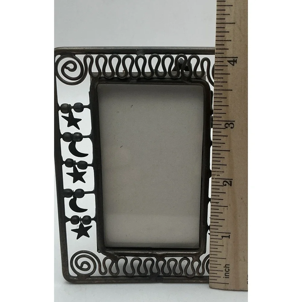 Vtg 90s Celestial Metal Photo Frame Moon Stars Spin Wire Scroll Whimsigoth Boho